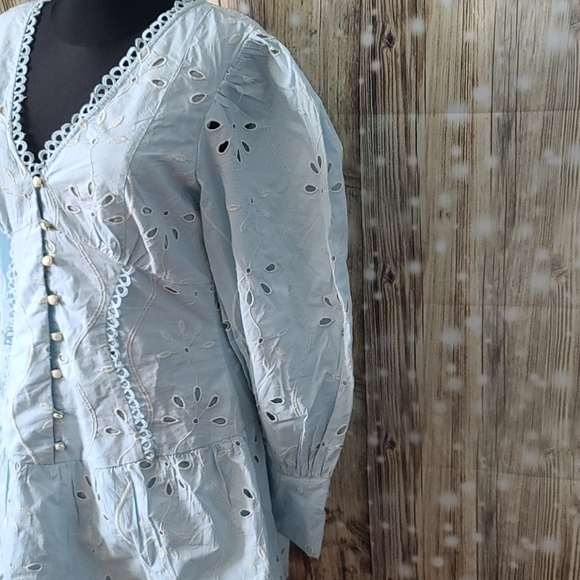 NWT RIVER ISLAND embroidery eyelet baby blue  dress US 6 - Picture 15 of 16